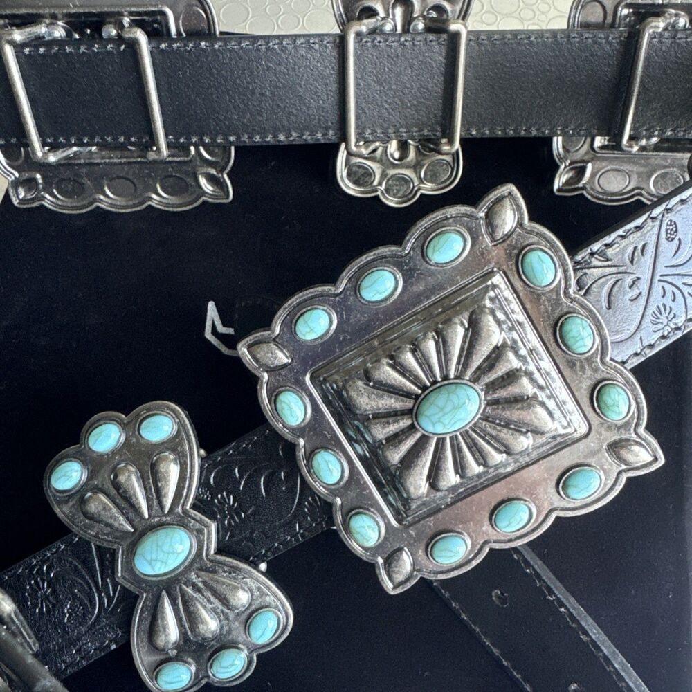 NWT Lucky & Blessed Black Embossed Concho Belt - Size L Runs Bigger Dust Bag - Picture 8 of 15